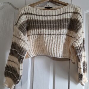 Forever 21 Cream and Brown Striped Sweater